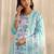 libas blue floral printed straight suit set with dupatta