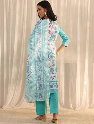 libas blue floral printed straight suit set with dupatta 5