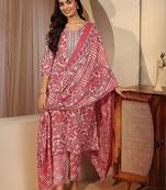 red paisley printed cotton straight suit set