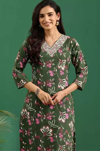 women floral printed regular thread work kurta with trousers & with dupatta