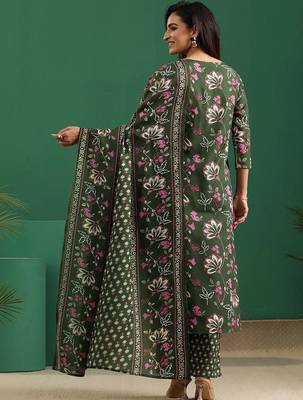 women floral printed regular thread work kurta with trousers & with dupatta 6
