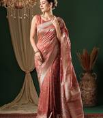 Peach ethnic motifs zari  georgette kanjeevaram saree