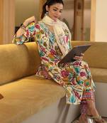 women floral printed regular thread work kurta with trousers & with dupatta