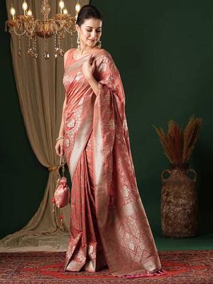 Peach ethnic motifs zari  georgette kanjeevaram saree 3