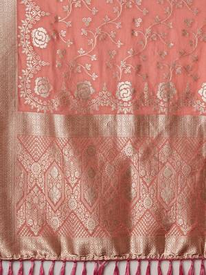 Peach ethnic motifs zari  georgette kanjeevaram saree 5