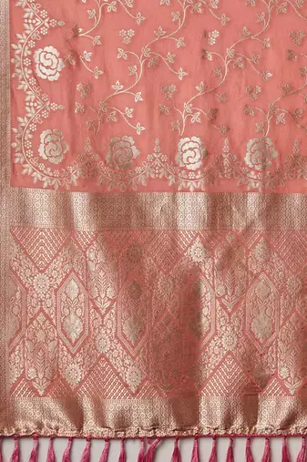 Peach ethnic motifs zari  georgette kanjeevaram saree