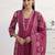libas pink floral print a-line suit set with dupatta