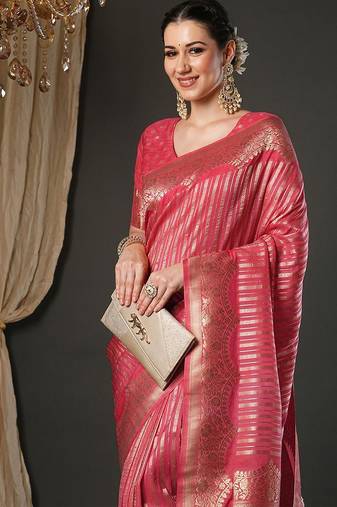 Pink woven design zari kanjeevaram saree