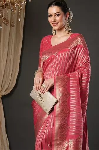 Pink woven design zari kanjeevaram saree