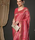 Pink woven design zari kanjeevaram saree