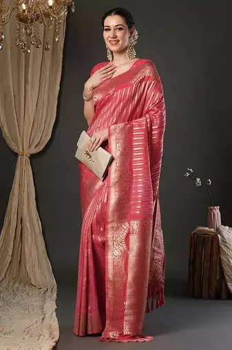 Pink woven design zari kanjeevaram saree