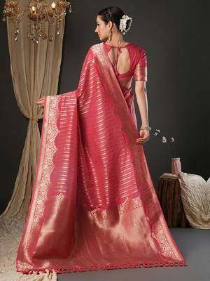 Pink woven design zari kanjeevaram saree 4