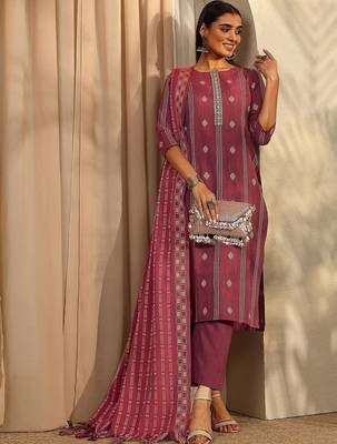 women ethnic motifs printed regular thread work kurta with trousers & with dupatta 1