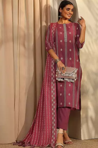 women ethnic motifs printed regular thread work kurta with trousers & with dupatta