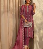 women ethnic motifs printed regular thread work kurta with trousers & with dupatta