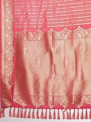 Pink woven design zari kanjeevaram saree 5