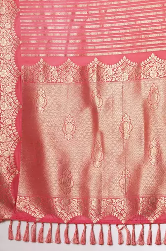 Pink woven design zari kanjeevaram saree