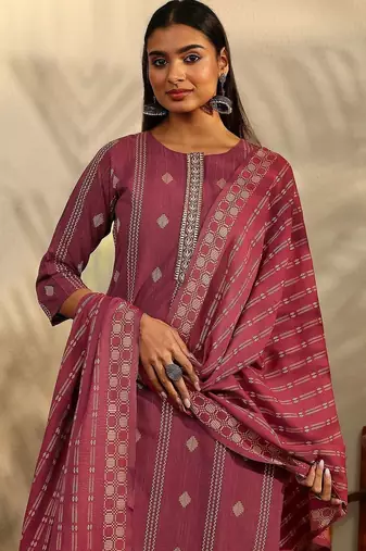 women ethnic motifs printed regular thread work kurta with trousers & with dupatta