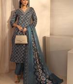 women ethnic motifs printed regular kurta with trousers & with dupatta