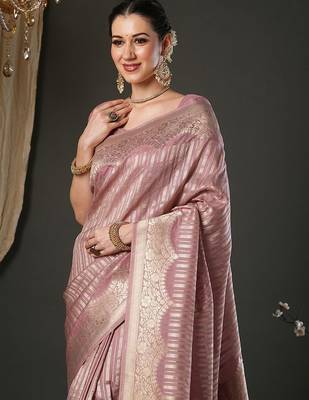 Mauve woven design zari banarasi saree with matching blouse 1