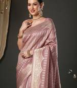 Mauve woven design zari banarasi saree with matching blouse