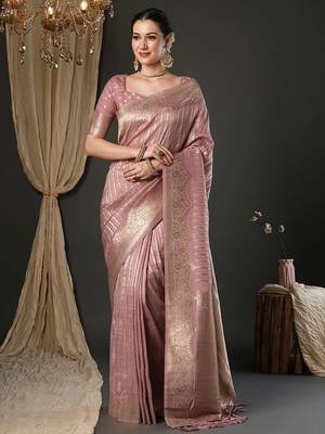 Mauve woven design zari banarasi saree with matching blouse 2