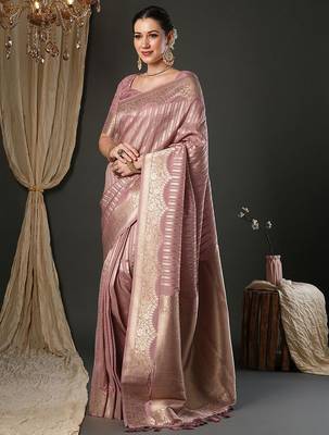 Mauve woven design zari banarasi saree with matching blouse 3