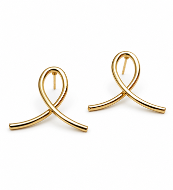 Gold-tone ribbon loop stud earrings, anti-tarnish jewellery 5