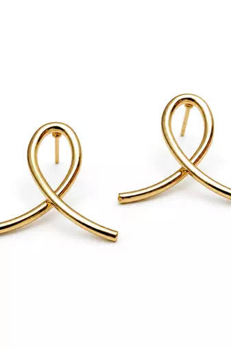 Gold-tone ribbon loop stud earrings, anti-tarnish jewellery