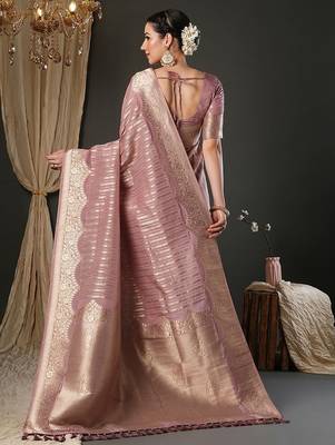 Mauve woven design zari banarasi saree with matching blouse 4