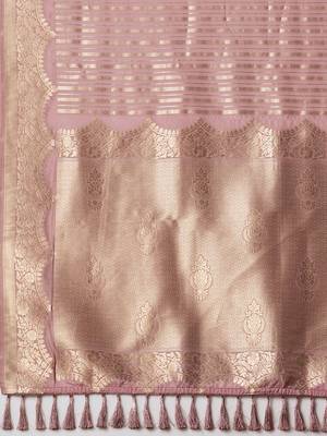 Mauve woven design zari banarasi saree with matching blouse 5