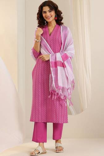 women ethnic motifs printed regular kurta with trousers & with dupatta
