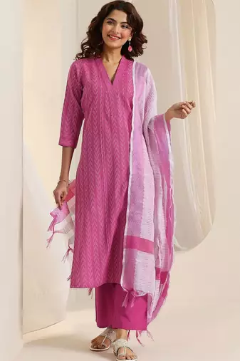 women ethnic motifs printed regular kurta with trousers & with dupatta
