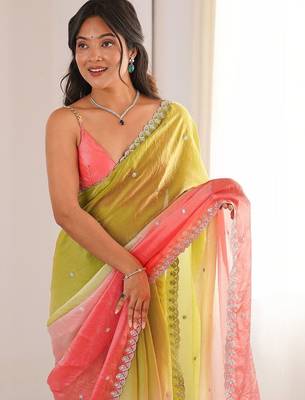 Multicolor embellished sequinned satin heavy work saree 2