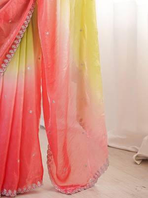 Multicolor embellished sequinned satin heavy work saree 5