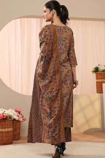 women floral printed regular thread work kurta with trousers & with dupatta