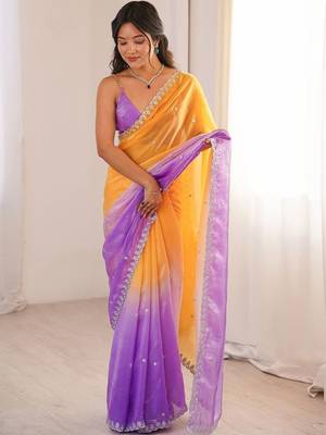 Multicolor ombre sequinned satin saree 1