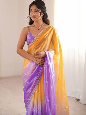 Multicolor ombre sequinned satin saree 2