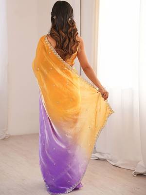 Multicolor ombre sequinned satin saree 3