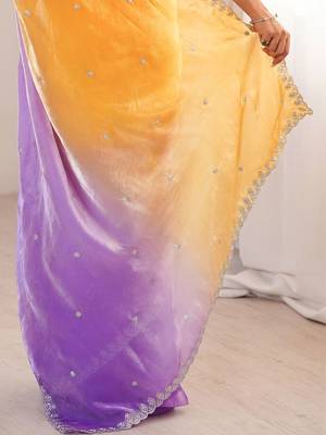 Multicolor ombre sequinned satin saree 5