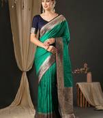 Green ethnic motifs silk blend designer banarasi saree