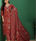women floral printed regular thread work kurta with trousers & with dupatta