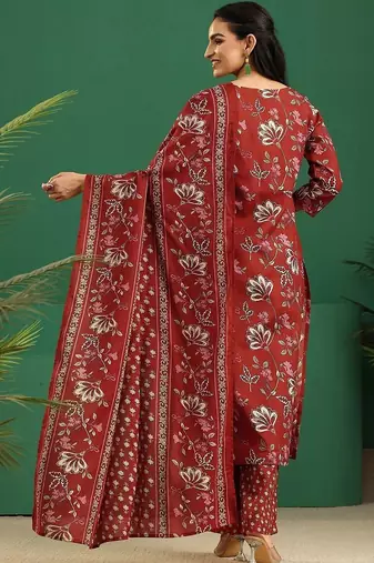 women floral printed regular thread work kurta with trousers & with dupatta