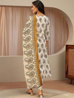 off white paisley printed cotton blend straight suit set 3