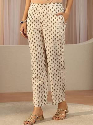 off white paisley printed cotton blend straight suit set 4