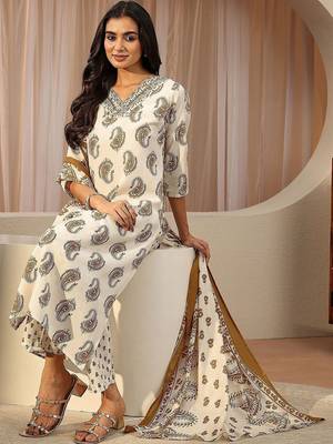 off white paisley printed cotton blend straight suit set 6