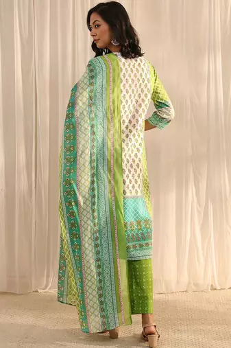 libas green multi printed straight suit set with dupatta