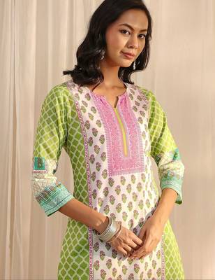 libas green multi printed straight suit set with dupatta 3