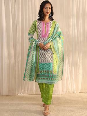 libas green multi printed straight suit set with dupatta 5