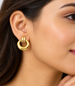 Anti-tarnish door knocker style, polished finish, chunky hoop design, women's jewellery.